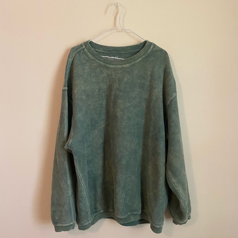 Corded Crew Washed Green Sweatshirt L